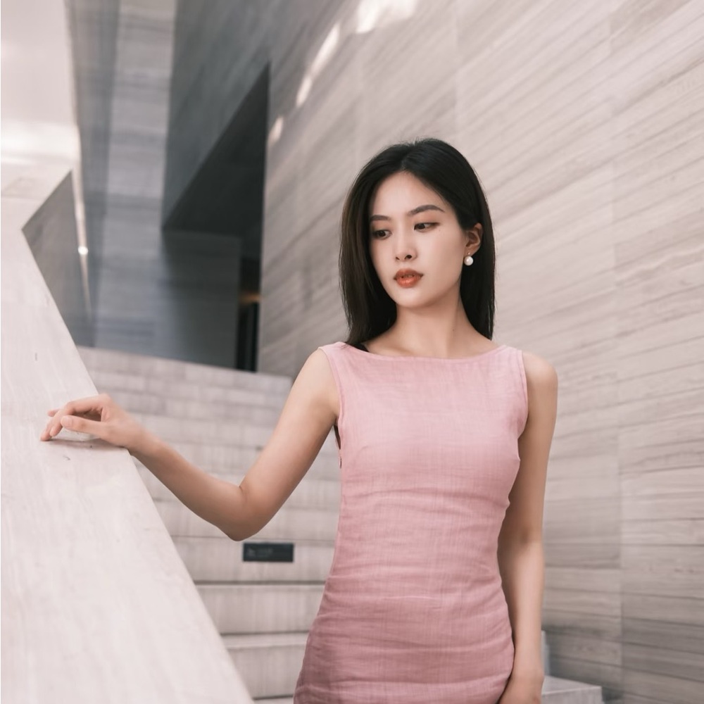 Elegant Pink Sleeveless Dress Sex and city